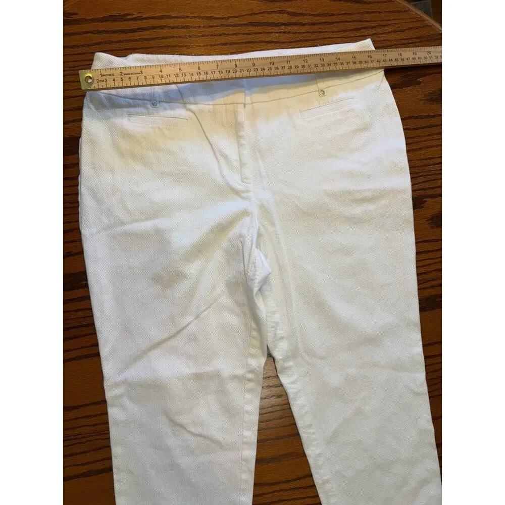 Anne Klein Crop Pants Women's White Textured Straight Leg Work Office Trousers